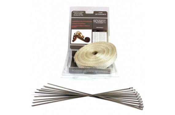 PACK Ruban 25mm 15M isolant echappement BLANC type COOL IT + 10 colliers